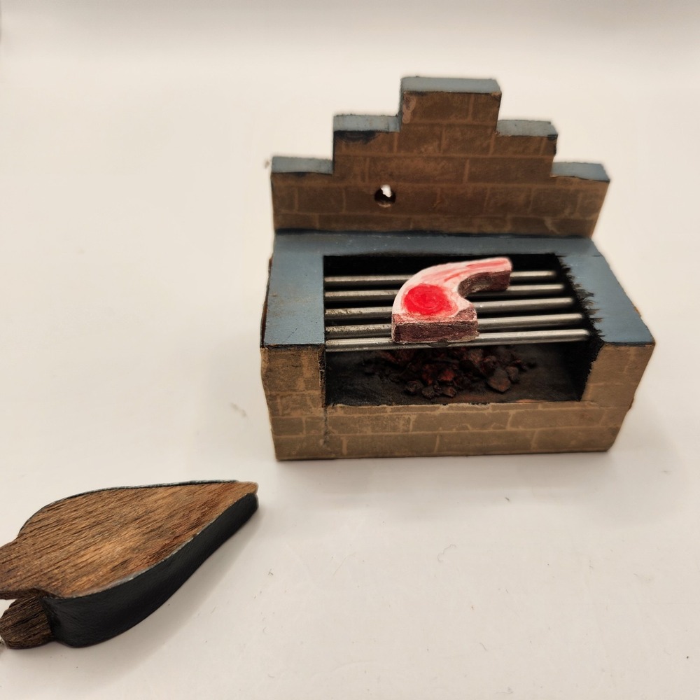 Handmade 1:12 Dollhouse Miniature Brick Fireplace Grill Diorama Steak Bellows